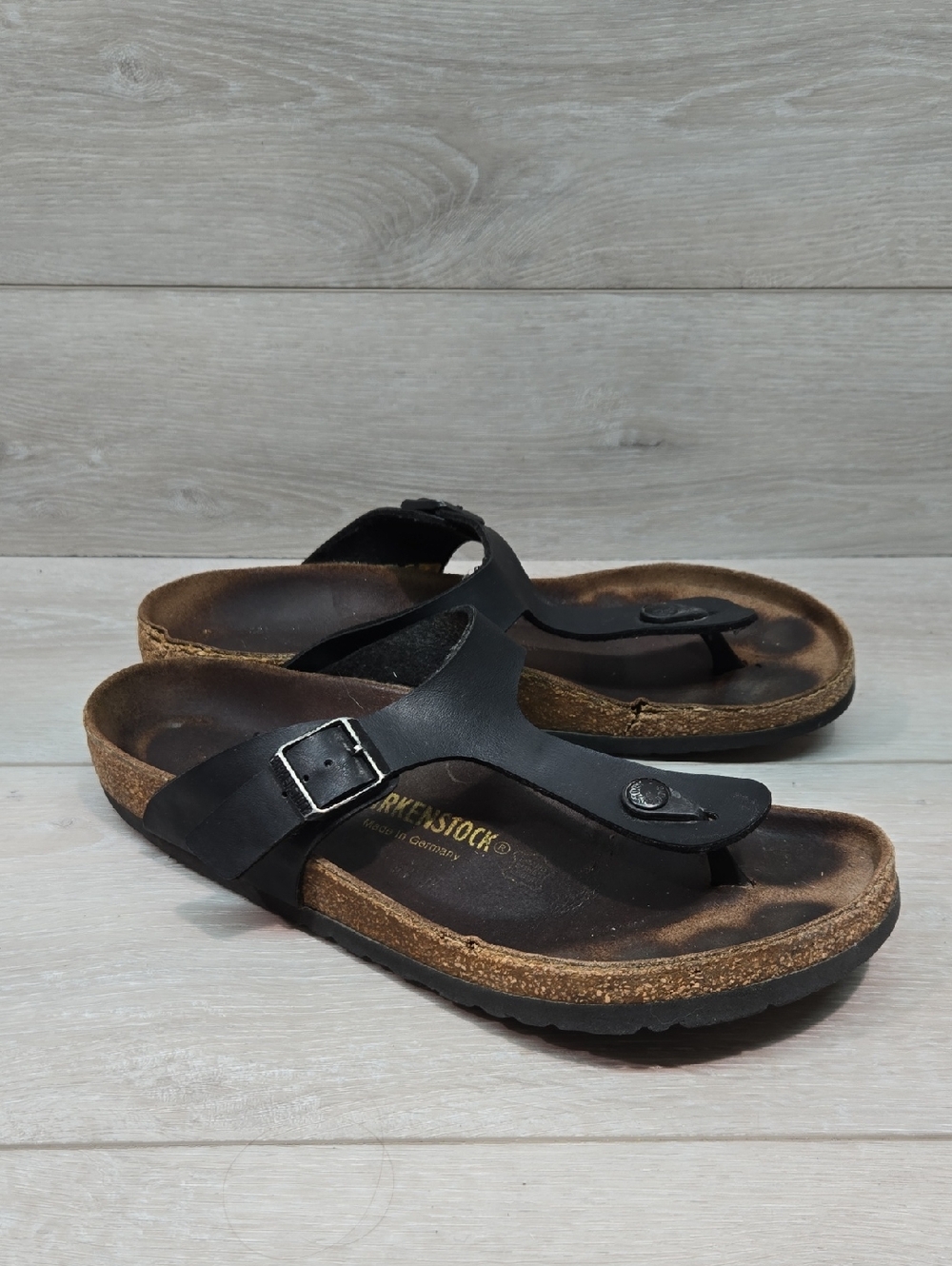 Birkenstock Women Black Gizeh Leather Thong Sandals Shoes Sz 42/11 Regular